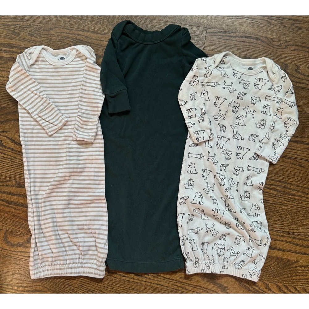 Small Story & KB Baby Sleep Gown Bundle 0-6M Dog Stripe Green 3pc Set